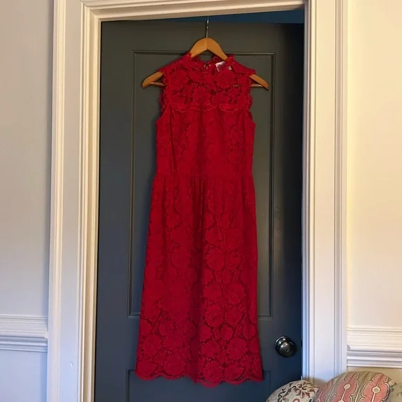 kate spade | Dresses | Kate Spade Red Lace Midi Dress Sz 4 Euc | Poshmark